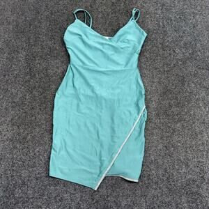 Haley & June Mini Dress Womens Medium Aqua Blue Bodycon Spaghetti Strap V Neck